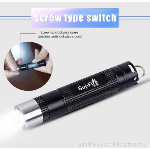 Cheap mini pocket UV flashlight SupFire UV01 for fluorescence detection